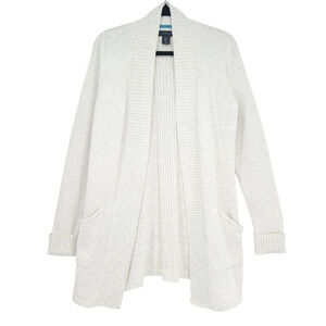 Tahari Ribbed Shawl‎ Collar Cardigan M Beige Longline Knit Cozy